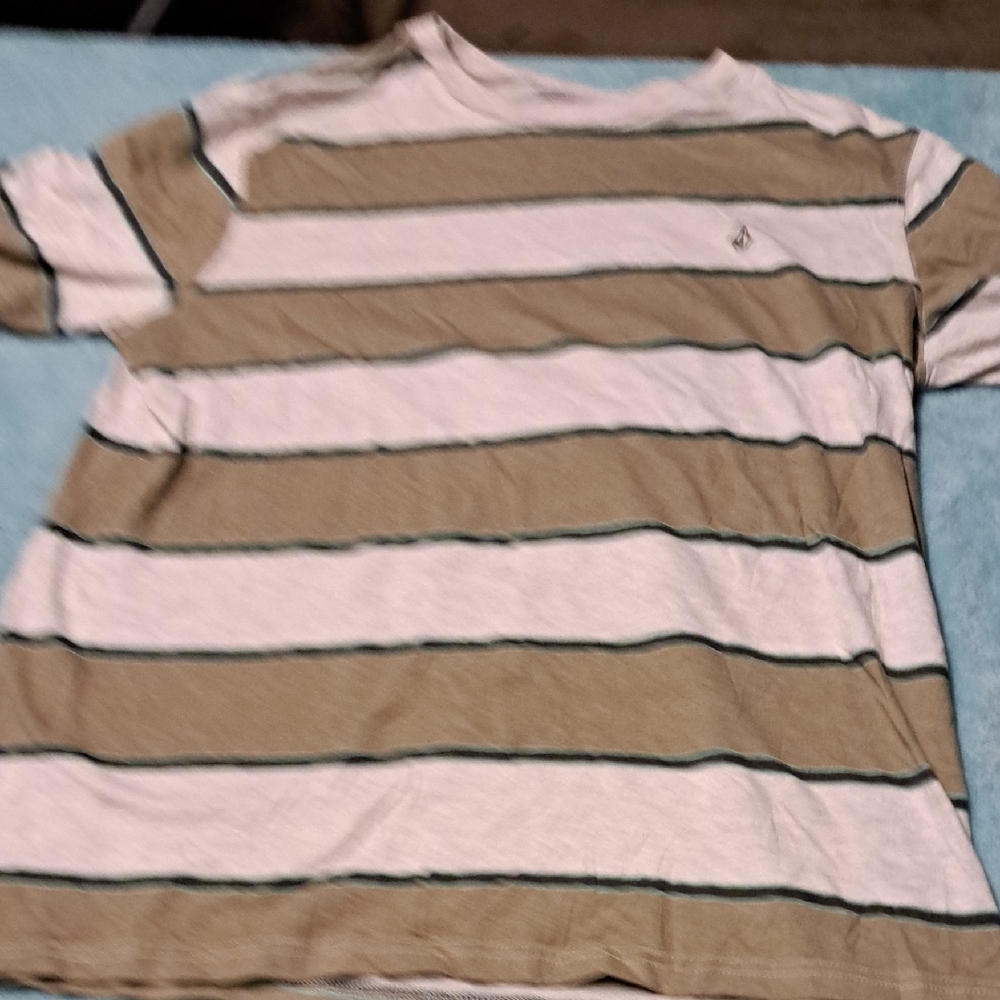 Volcom Beige and Blue Striped Tee